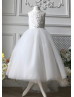 Ivory 3D Flowers Deep V Back Flower Girl Dress